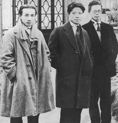 1920年代，國立藝術(shù)院創(chuàng)辦人林風(fēng)眠（左）、林文錚、吳大羽（右）