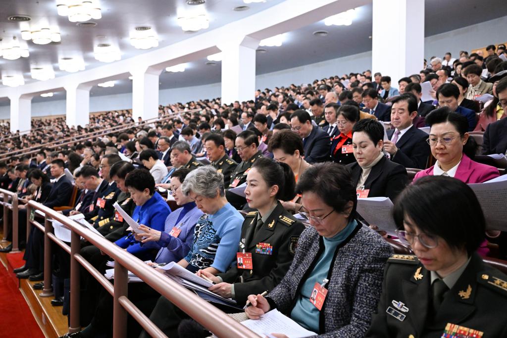 3月5日，第十四屆全國人民代表大會第二次會議在北京人民大會堂開幕。這是全國政協(xié)委員列席大會。新華社記者 申宏 攝