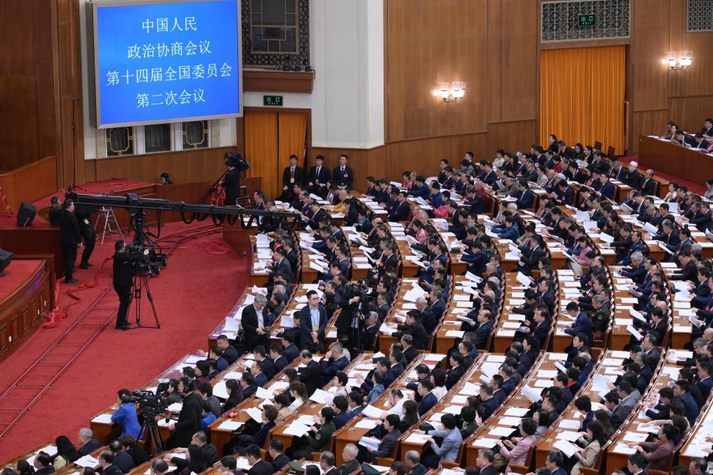 3月7日，全國政協(xié)十四屆二次會議在北京人民大會堂舉行第二次全體會議。?新華社記者 李賀 攝