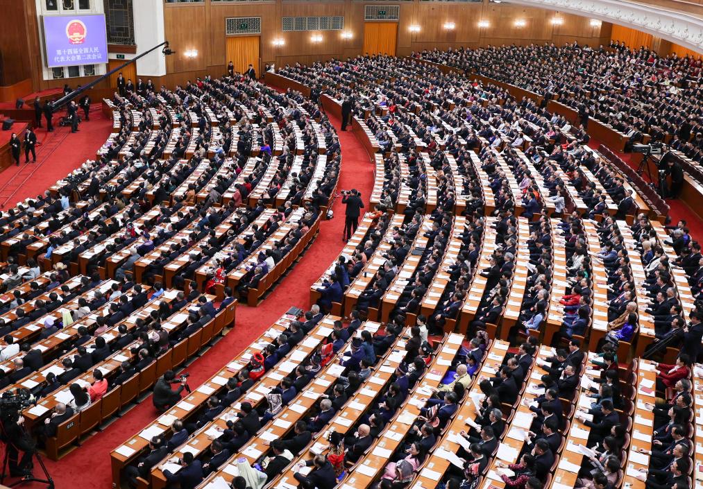 3月8日，十四屆全國(guó)人大二次會(huì)議在北京人民大會(huì)堂舉行第二次全體會(huì)議。新華社記者 劉續(xù) 攝