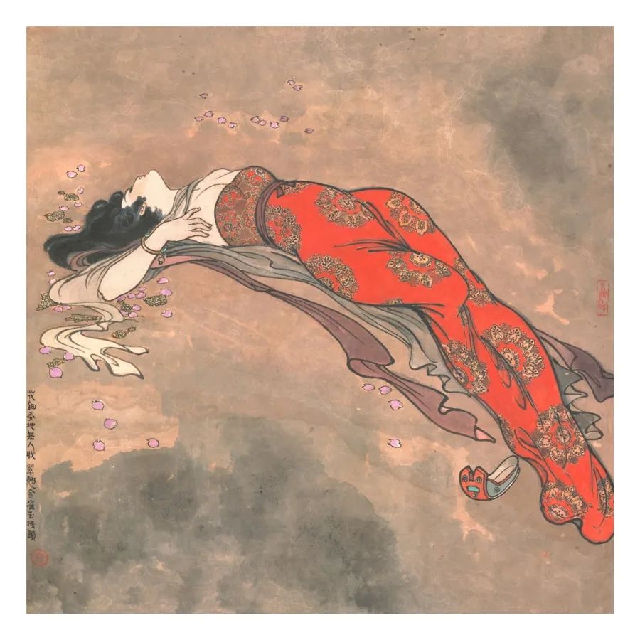 戴敦邦作品 《長恨歌》花鈿委地?zé)o人收，翠翹金雀玉搔頭。受訪者提供