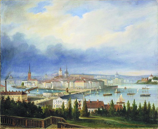 莫瑟坡景色（油畫）， 保爾·埃米爾·瓦倫斯特羅勒1875年作。在莫瑟坡，可以鳥瞰斯德哥爾摩南城